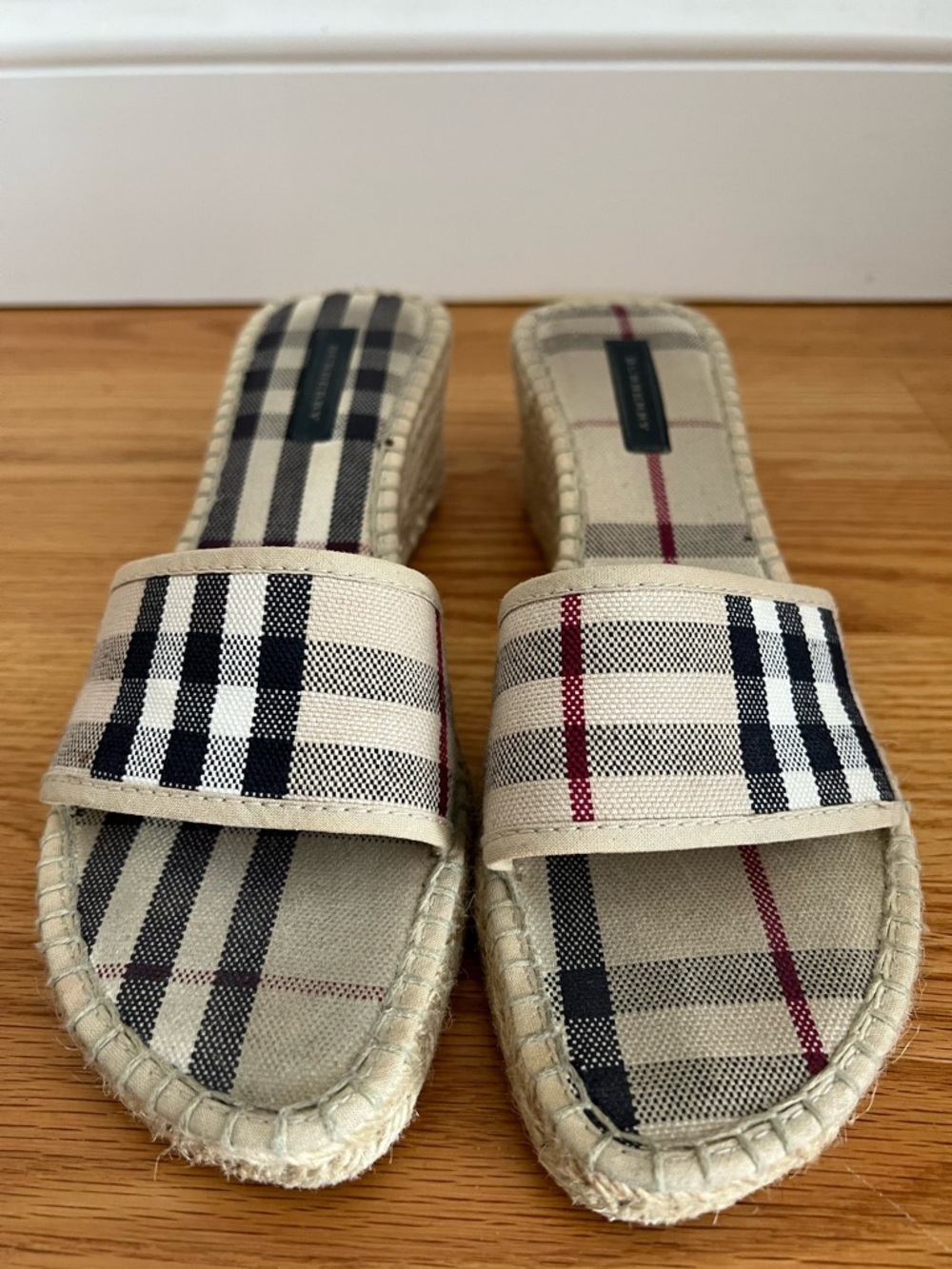 Burberry Beige Nova Check Slide Espadrilles Size 38
